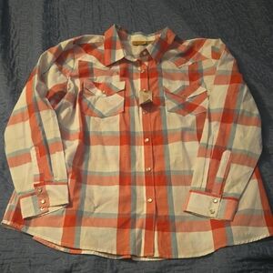 Wrangler Red and Blue Plaid Pearl Snap Shirt